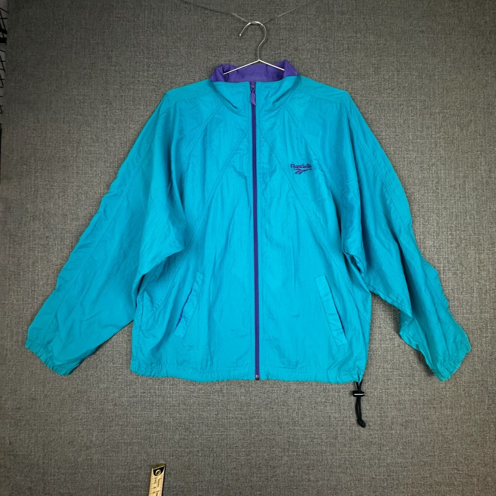Vintage Reebok Windbreaker‎ Jacket Teal Purple 90s Full Zip Lightweight Medium